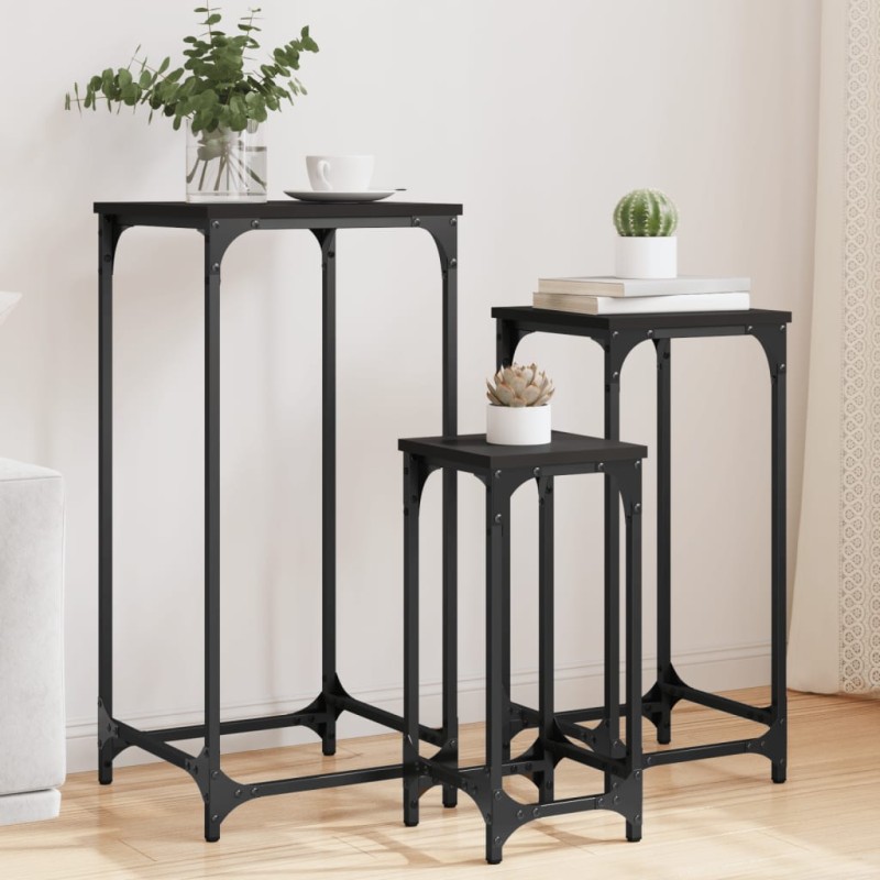 vidaXL Satztische 3 Stk. Schwarz Holzwerkstoff vidaXL Satztische 3 Stk. Schwarz Holzwerkstoff