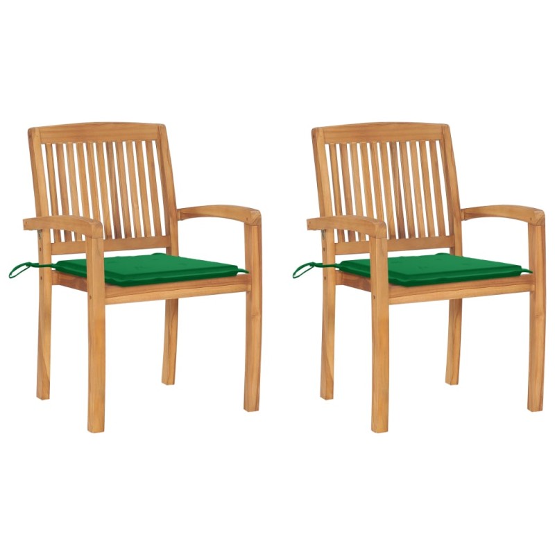 Gartenstühle 2 Stk. mit Grünen Kissen Massivholz Teak Gartenstühle 2 Stk. mit Grünen Kissen Massivholz Teak