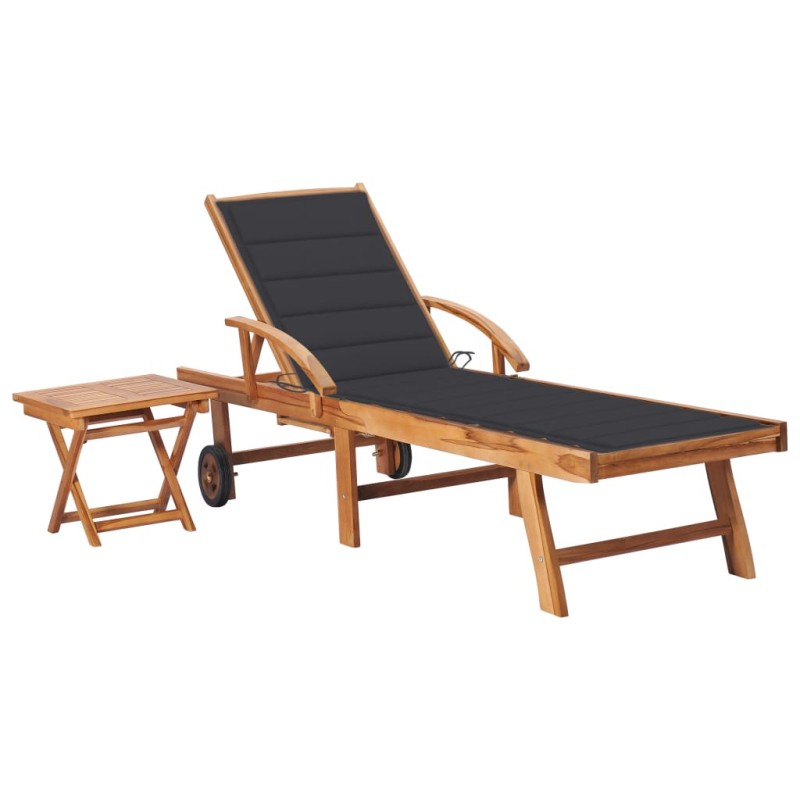 Sonnenliege mit Tisch und Auflage Massivholz Teak Sonnenliege mit Tisch und Auflage Massivholz Teak