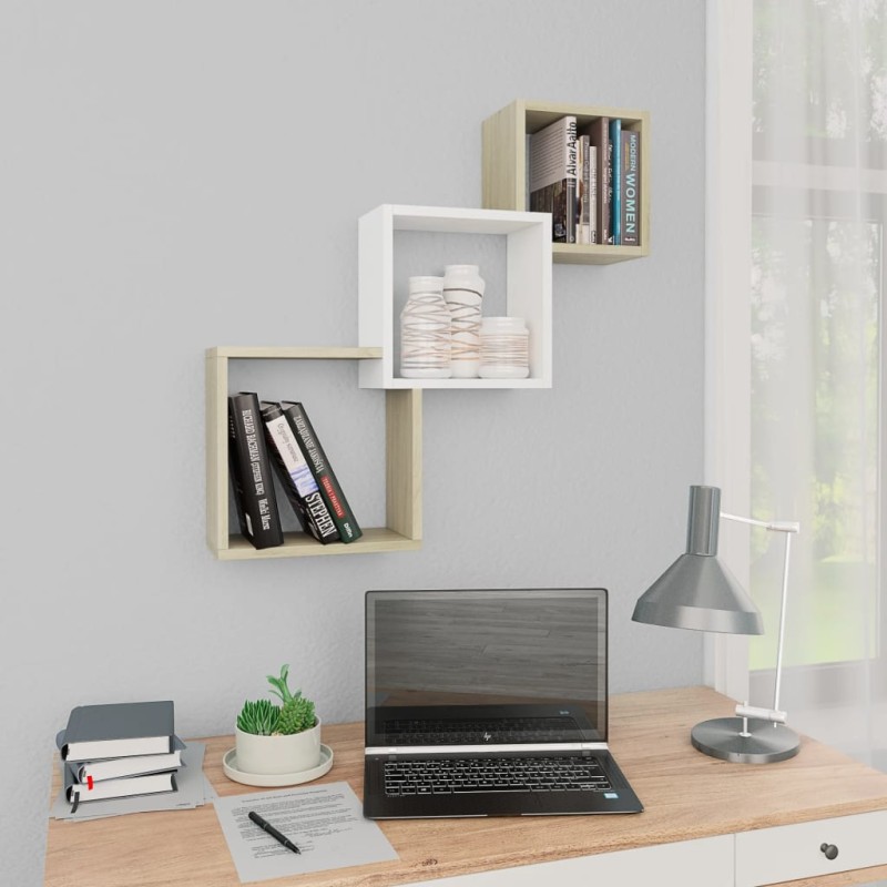 vidaXL Cube Wandregale Weiß Sonoma-Eiche 68x15x68 cm Holzwerkstoff vidaXL Cube Wandregale Weiß Sonoma-Eiche 68x15x68 cm Holzwerkstoff