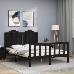 vidaXL Massivholzbett mit Kopfteil Schwarz 140x190 cm