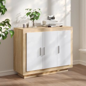vidaXL Sideboard Weiß und Sonoma-Eiche 92x35x75 cm Holzwerkstoff