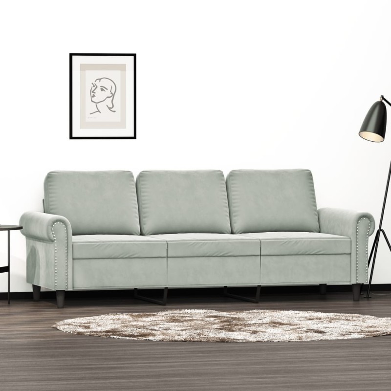 vidaXL 3-Sitzer-Sofa Hellgrau 180 cm Samt vidaXL 3-Sitzer-Sofa Hellgrau 180 cm Samt