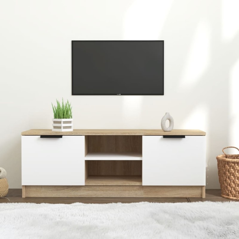 vidaXL TV-Schrank Weiß und Sonoma-Eiche 102x35x36,5 cm Holzwerkstoff vidaXL TV-Schrank Weiß und Sonoma-Eiche 102x35x36,5 cm Holzwerkstoff