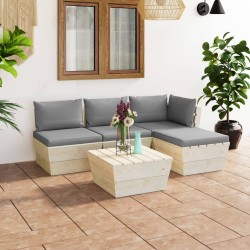 5-tlg. Garten-Sofagarnitur aus Paletten mit Kissen Fichtenholz
