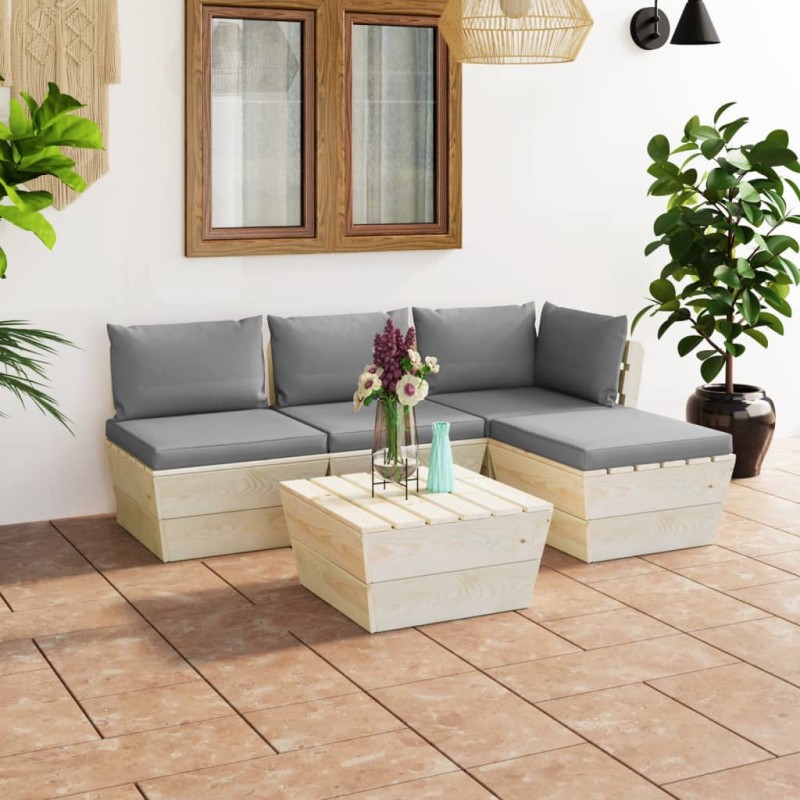 5-tlg. Garten-Sofagarnitur aus Paletten mit Kissen Fichtenholz 5-tlg. Garten-Sofagarnitur aus Paletten mit Kissen Fichtenholz