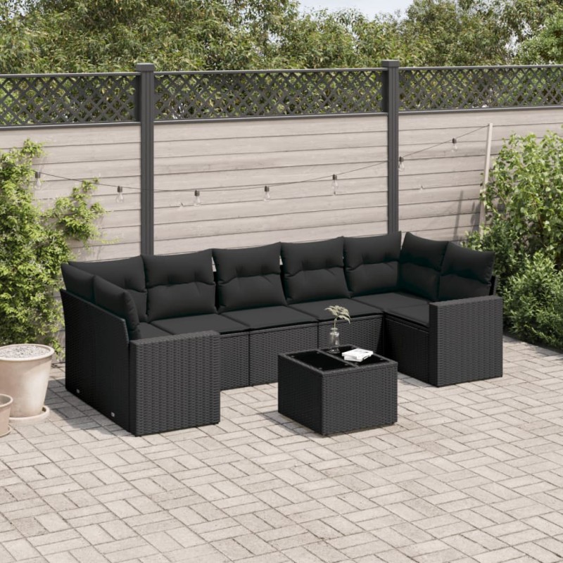 vidaXL 8-tlg. Garten-Sofagarnitur mit Kissen Schwarz Poly Rattan vidaXL 8-tlg. Garten-Sofagarnitur mit Kissen Schwarz Poly Rattan