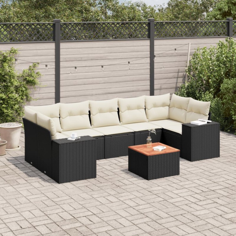 vidaXL 8-tlg. Garten-Sofagarnitur mit Kissen Schwarz Poly Rattan vidaXL 8-tlg. Garten-Sofagarnitur mit Kissen Schwarz Poly Rattan