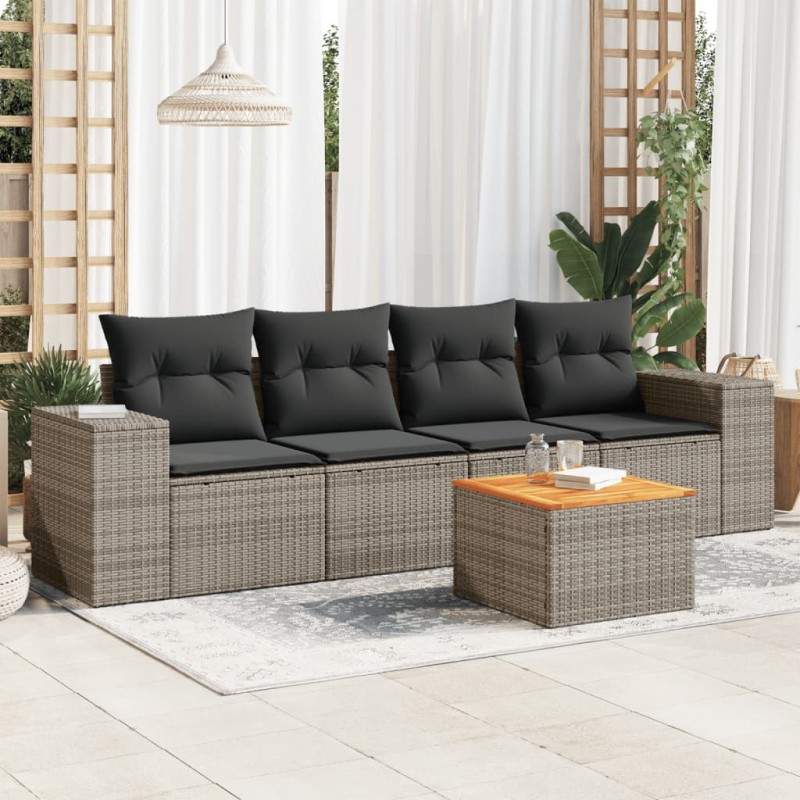 vidaXL 5-tlg. Garten-Sofagarnitur mit Kissen Grau Poly Rattan vidaXL 5-tlg. Garten-Sofagarnitur mit Kissen Grau Poly Rattan