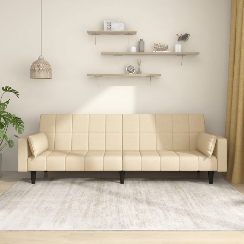 vidaXL Schlafsofa 2-Sitzer mit 2 Kissen Creme Stoff vidaXL Schlafsofa 2-Sitzer mit 2 Kissen Creme Stoff