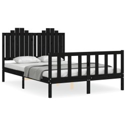 vidaXL Massivholzbett mit Kopfteil Schwarz 140x190 cm