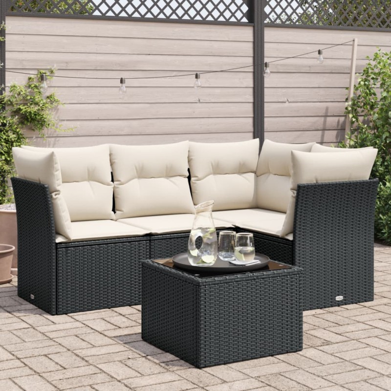 vidaXL 5-tlg. Garten-Sofagarnitur mit Kissen Schwarz Poly Rattan vidaXL 5-tlg. Garten-Sofagarnitur mit Kissen Schwarz Poly Rattan