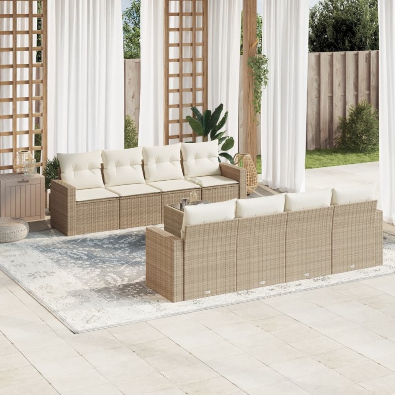 vidaXL 9-tlg. Garten-Sofagarnitur mit Kissen Beige Poly Rattan vidaXL 9-tlg. Garten-Sofagarnitur mit Kissen Beige Poly Rattan