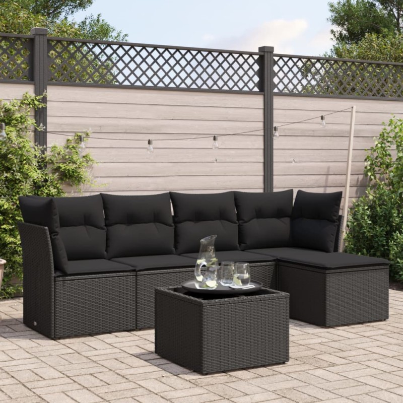 vidaXL 6-tlg. Garten-Sofagarnitur mit Kissen Schwarz Poly Rattan vidaXL 6-tlg. Garten-Sofagarnitur mit Kissen Schwarz Poly Rattan