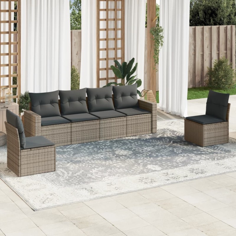 vidaXL 6-tlg. Garten-Sofagarnitur mit Kissen Grau Poly Rattan vidaXL 6-tlg. Garten-Sofagarnitur mit Kissen Grau Poly Rattan