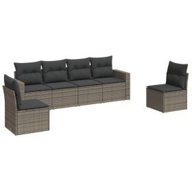 vidaXL 6-tlg. Garten-Sofagarnitur mit Kissen Grau Poly Rattan