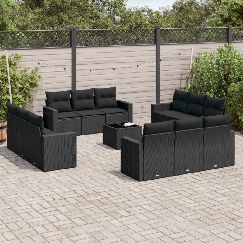 vidaXL 13-tlg. Garten-Sofagarnitur mit Kissen Schwarz Poly Rattan vidaXL 13-tlg. Garten-Sofagarnitur mit Kissen Schwarz Poly Rattan