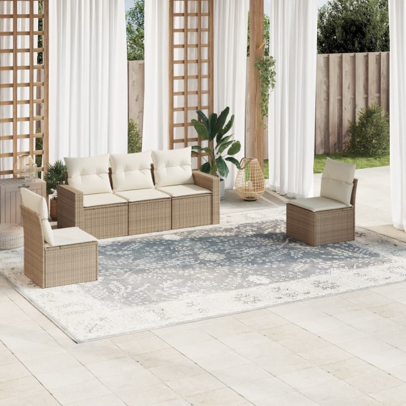 vidaXL 5-tlg. Garten-Sofagarnitur mit Kissen Beige Poly Rattan vidaXL 5-tlg. Garten-Sofagarnitur mit Kissen Beige Poly Rattan