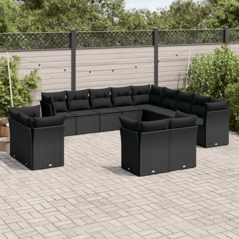 vidaXL 13-tlg. Garten-Sofagarnitur mit Kissen Schwarz Poly Rattan vidaXL 13-tlg. Garten-Sofagarnitur mit Kissen Schwarz Poly Rattan