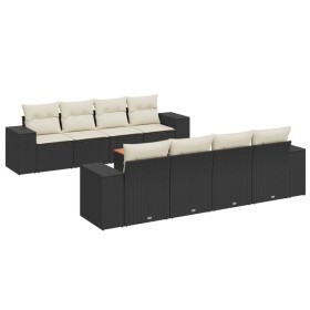 vidaXL 9-tlg. Garten-Sofagarnitur mit Kissen Schwarz Poly Rattan