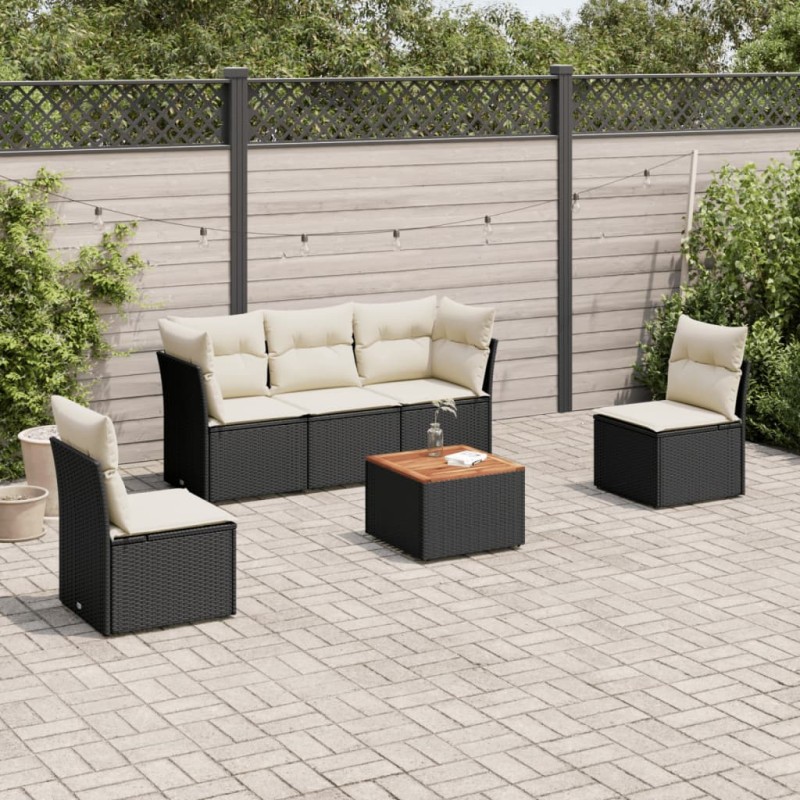 vidaXL 6-tlg. Garten-Sofagarnitur mit Kissen Schwarz Poly Rattan vidaXL 6-tlg. Garten-Sofagarnitur mit Kissen Schwarz Poly Rattan