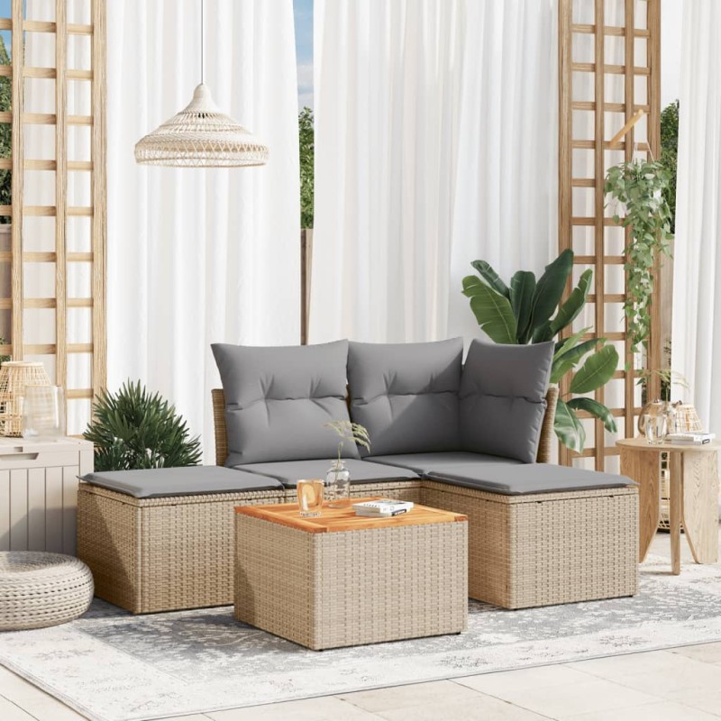 vidaXL 5-tlg. Garten-Sofagarnitur mit Kissen Beige Poly Rattan vidaXL 5-tlg. Garten-Sofagarnitur mit Kissen Beige Poly Rattan