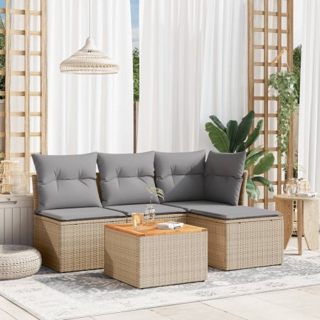 vidaXL 5-tlg. Garten-Sofagarnitur mit Kissen Beige Poly Rattan