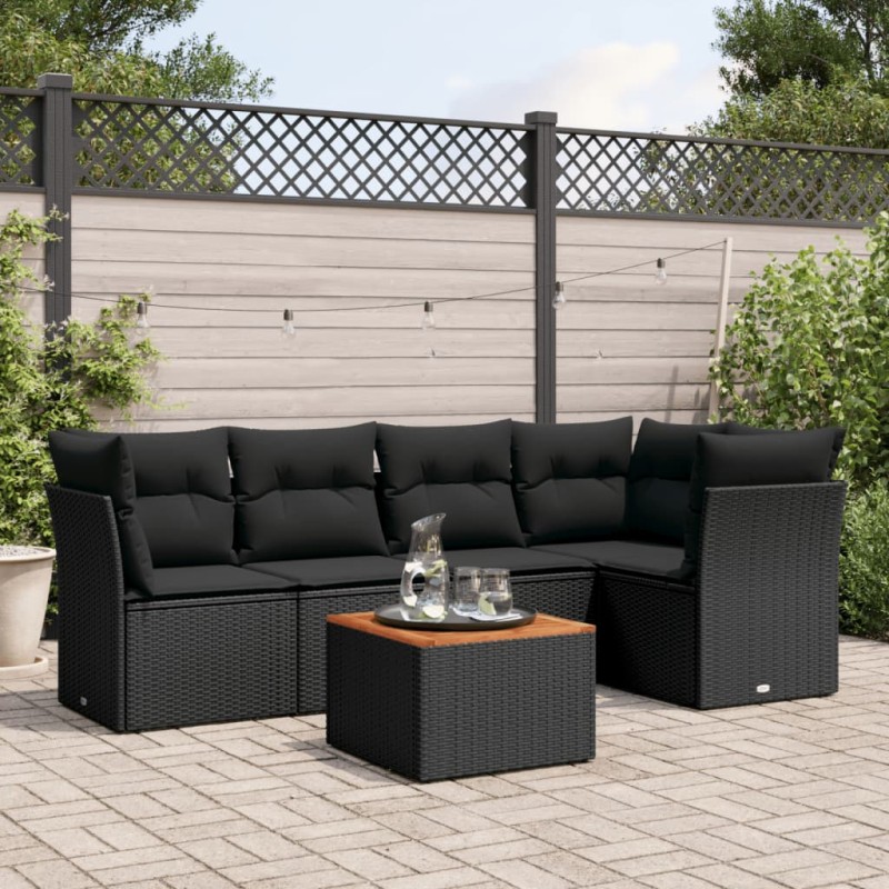 vidaXL 6-tlg. Garten-Sofagarnitur mit Kissen Schwarz Poly Rattan vidaXL 6-tlg. Garten-Sofagarnitur mit Kissen Schwarz Poly Rattan