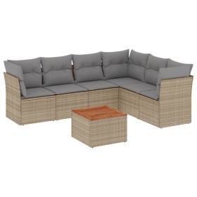 vidaXL 7-tlg. Garten-Sofagarnitur mit Kissen Beige Poly Rattan