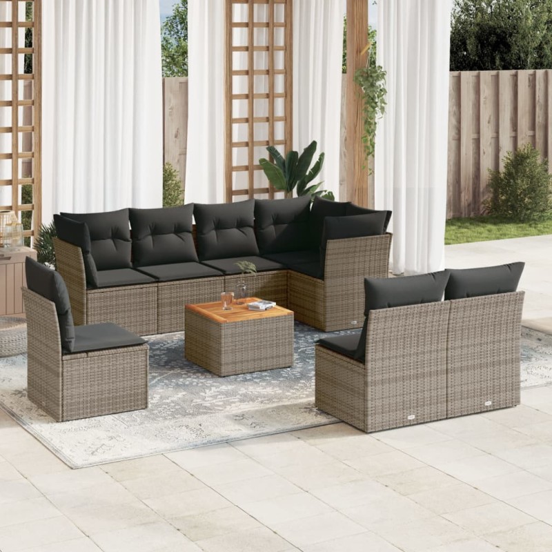 vidaXL 9-tlg. Garten-Sofagarnitur mit Kissen Grau Poly Rattan vidaXL 9-tlg. Garten-Sofagarnitur mit Kissen Grau Poly Rattan