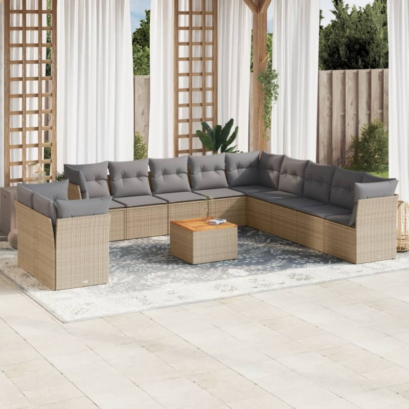 vidaXL 12-tlg. Garten-Sofagarnitur mit Kissen Beige Poly Rattan vidaXL 12-tlg. Garten-Sofagarnitur mit Kissen Beige Poly Rattan