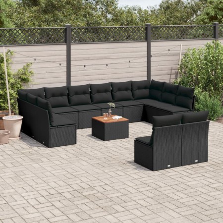 vidaXL 13-tlg. Garten-Sofagarnitur mit Kissen Schwarz Poly Rattan