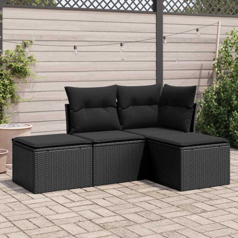 vidaXL 4-tlg. Garten-Sofagarnitur mit Kissen Schwarz Poly Rattan vidaXL 4-tlg. Garten-Sofagarnitur mit Kissen Schwarz Poly Rattan