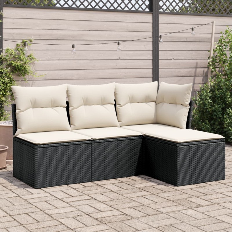 vidaXL 4-tlg. Garten-Sofagarnitur mit Kissen Schwarz Poly Rattan vidaXL 4-tlg. Garten-Sofagarnitur mit Kissen Schwarz Poly Rattan