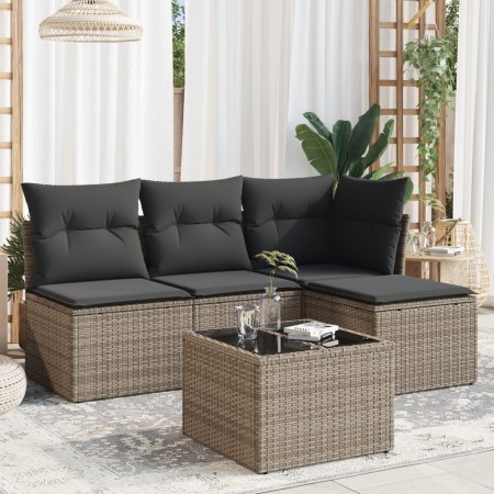 vidaXL 5-tlg. Garten-Sofagarnitur mit Kissen Grau Poly Rattan