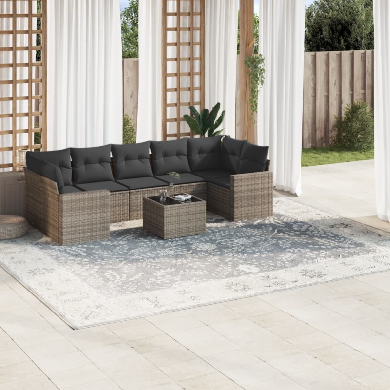 vidaXL 8-tlg. Garten-Sofagarnitur mit Kissen Grau Poly Rattan vidaXL 8-tlg. Garten-Sofagarnitur mit Kissen Grau Poly Rattan