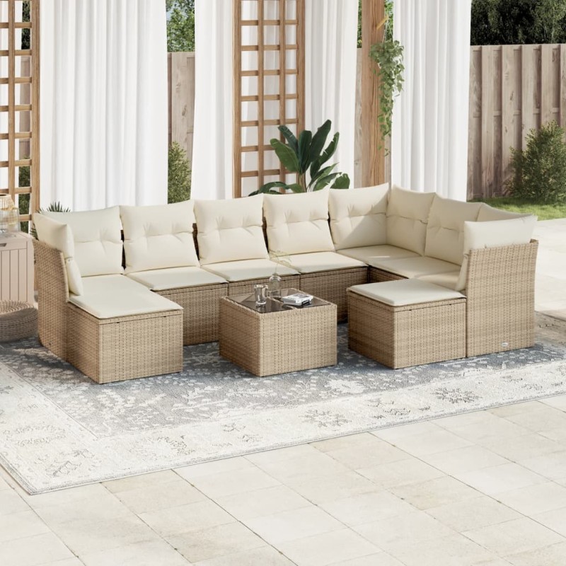 vidaXL 10-tlg. Garten-Sofagarnitur mit Kissen Beige Poly Rattan vidaXL 10-tlg. Garten-Sofagarnitur mit Kissen Beige Poly Rattan