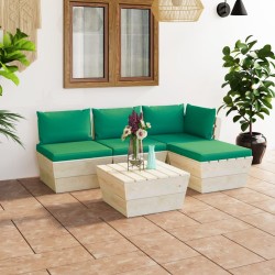 5-tlg. Garten-Sofagarnitur aus Paletten mit Kissen Fichtenholz