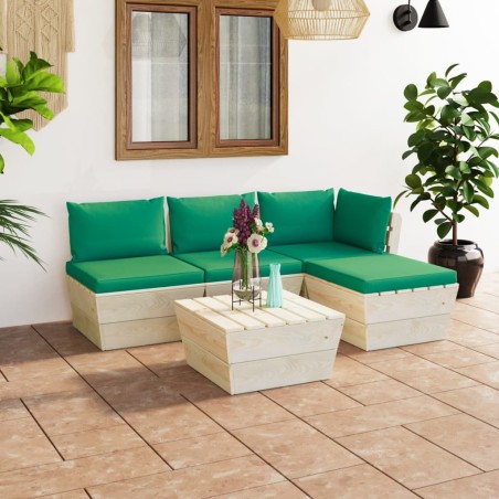 5-tlg. Garten-Sofagarnitur aus Paletten mit Kissen Fichtenholz