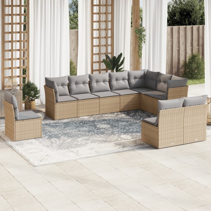 vidaXL 10-tlg. Garten-Sofagarnitur mit Kissen Beige Poly Rattan vidaXL 10-tlg. Garten-Sofagarnitur mit Kissen Beige Poly Rattan