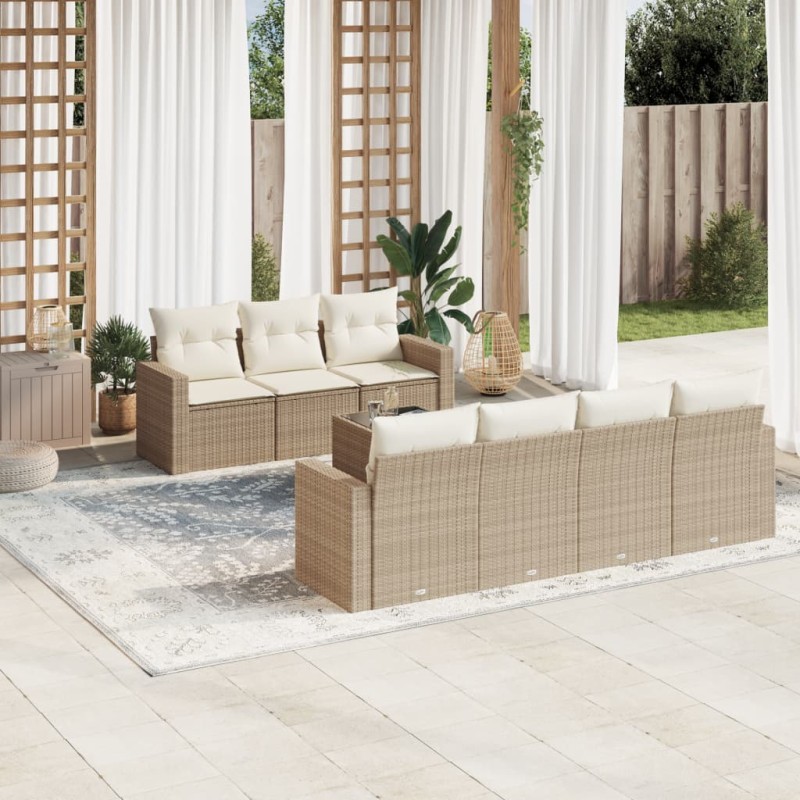 vidaXL 8-tlg. Garten-Sofagarnitur mit Kissen Beige Poly Rattan vidaXL 8-tlg. Garten-Sofagarnitur mit Kissen Beige Poly Rattan