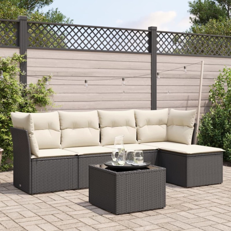 vidaXL 6-tlg. Garten-Sofagarnitur mit Kissen Schwarz Poly Rattan vidaXL 6-tlg. Garten-Sofagarnitur mit Kissen Schwarz Poly Rattan