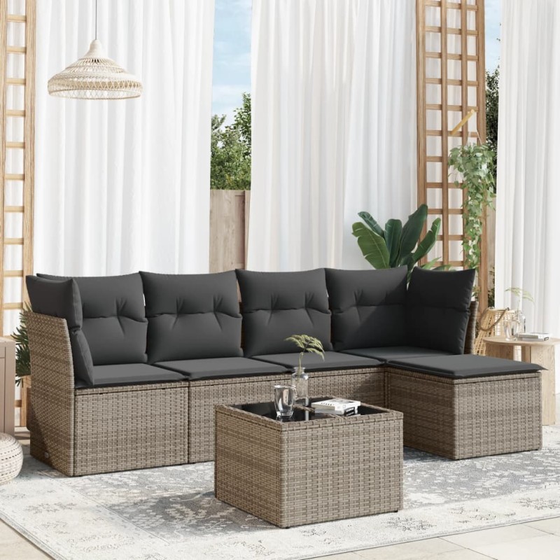 vidaXL 6-tlg. Garten-Sofagarnitur mit Kissen Grau Poly Rattan vidaXL 6-tlg. Garten-Sofagarnitur mit Kissen Grau Poly Rattan