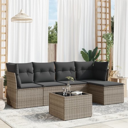 vidaXL 6-tlg. Garten-Sofagarnitur mit Kissen Grau Poly Rattan