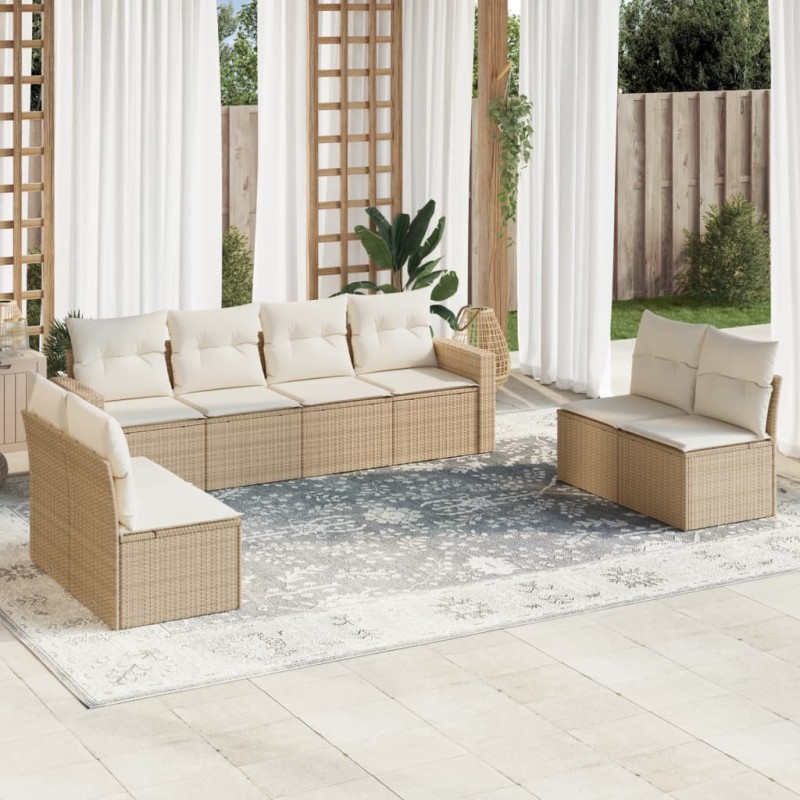 vidaXL 9-tlg. Garten-Sofagarnitur mit Kissen Beige Poly Rattan vidaXL 9-tlg. Garten-Sofagarnitur mit Kissen Beige Poly Rattan