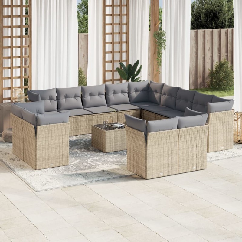 vidaXL 14-tlg. Garten-Sofagarnitur mit Kissen Beige Poly Rattan vidaXL 14-tlg. Garten-Sofagarnitur mit Kissen Beige Poly Rattan