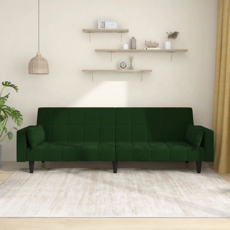 vidaXL Schlafsofa 2-Sitzer mit 2 Kissen Dunkelgrün Samt
