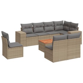 vidaXL 9-tlg. Garten-Sofagarnitur mit Kissen Beige Poly Rattan