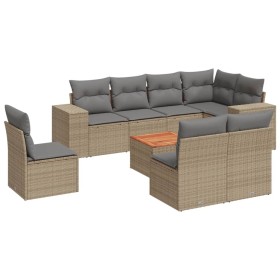 vidaXL 9-tlg. Garten-Sofagarnitur mit Kissen Beige Poly Rattan