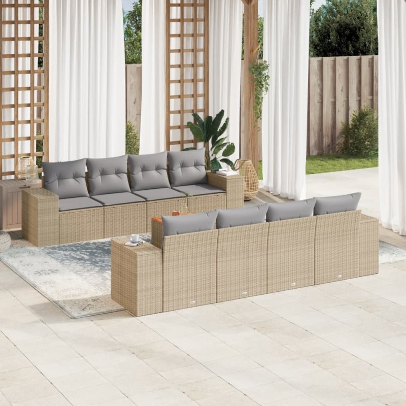 vidaXL 9-tlg. Garten-Sofagarnitur mit Kissen Beige Poly Rattan vidaXL 9-tlg. Garten-Sofagarnitur mit Kissen Beige Poly Rattan